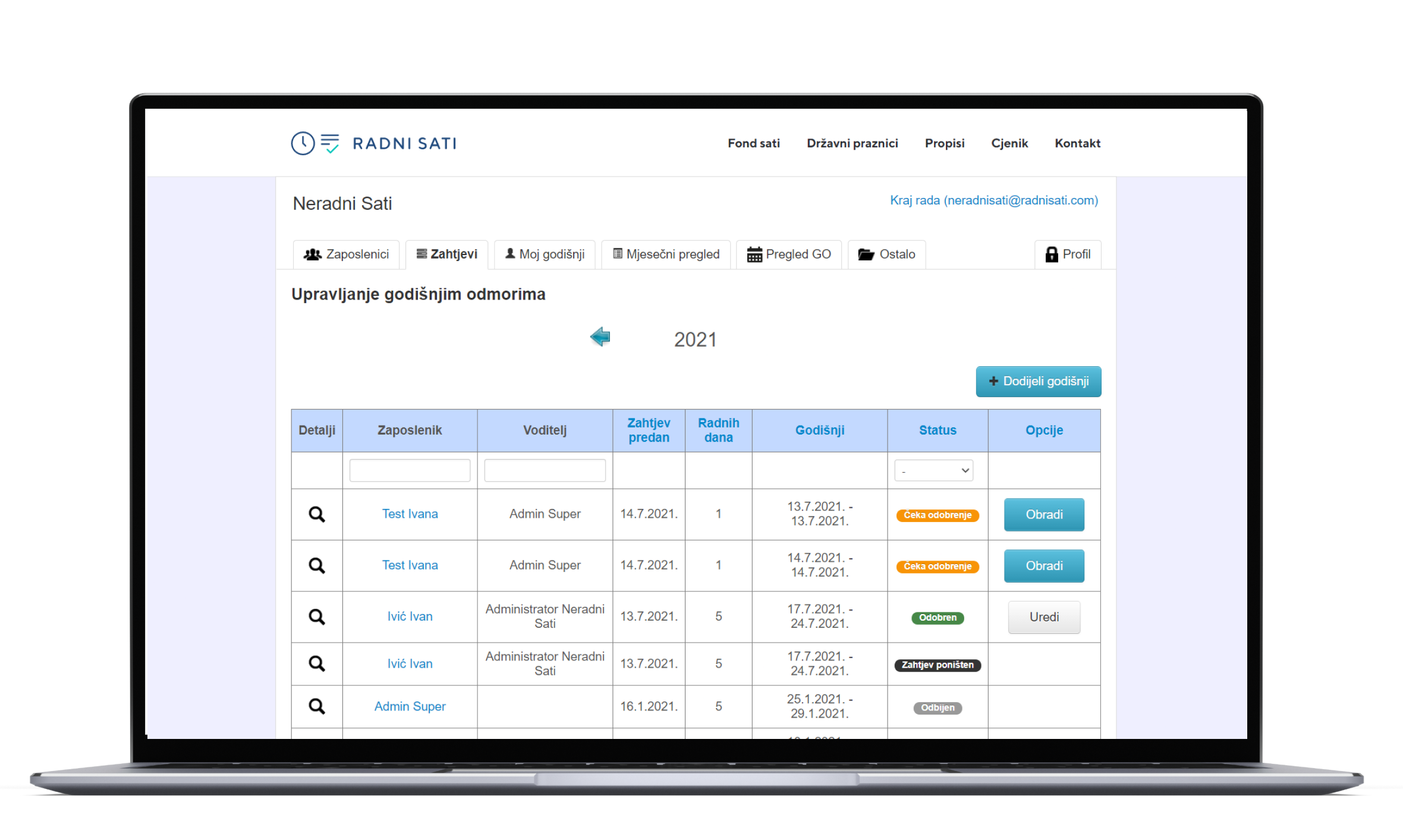 godisnji odmor zahtjevi